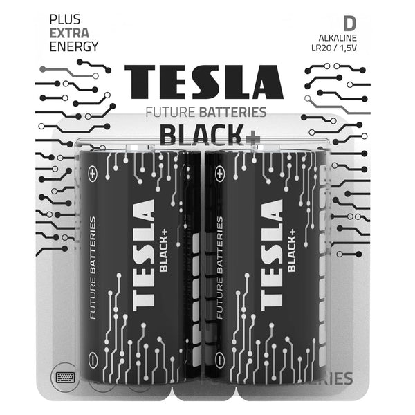 Tesla Batteries D Black+ Maximum Power Alkaline Batteries,LR20 / 2 Count [Pack of 1]